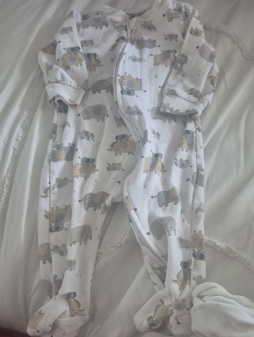 Neutral Elephant Print Footed One-Piece - White